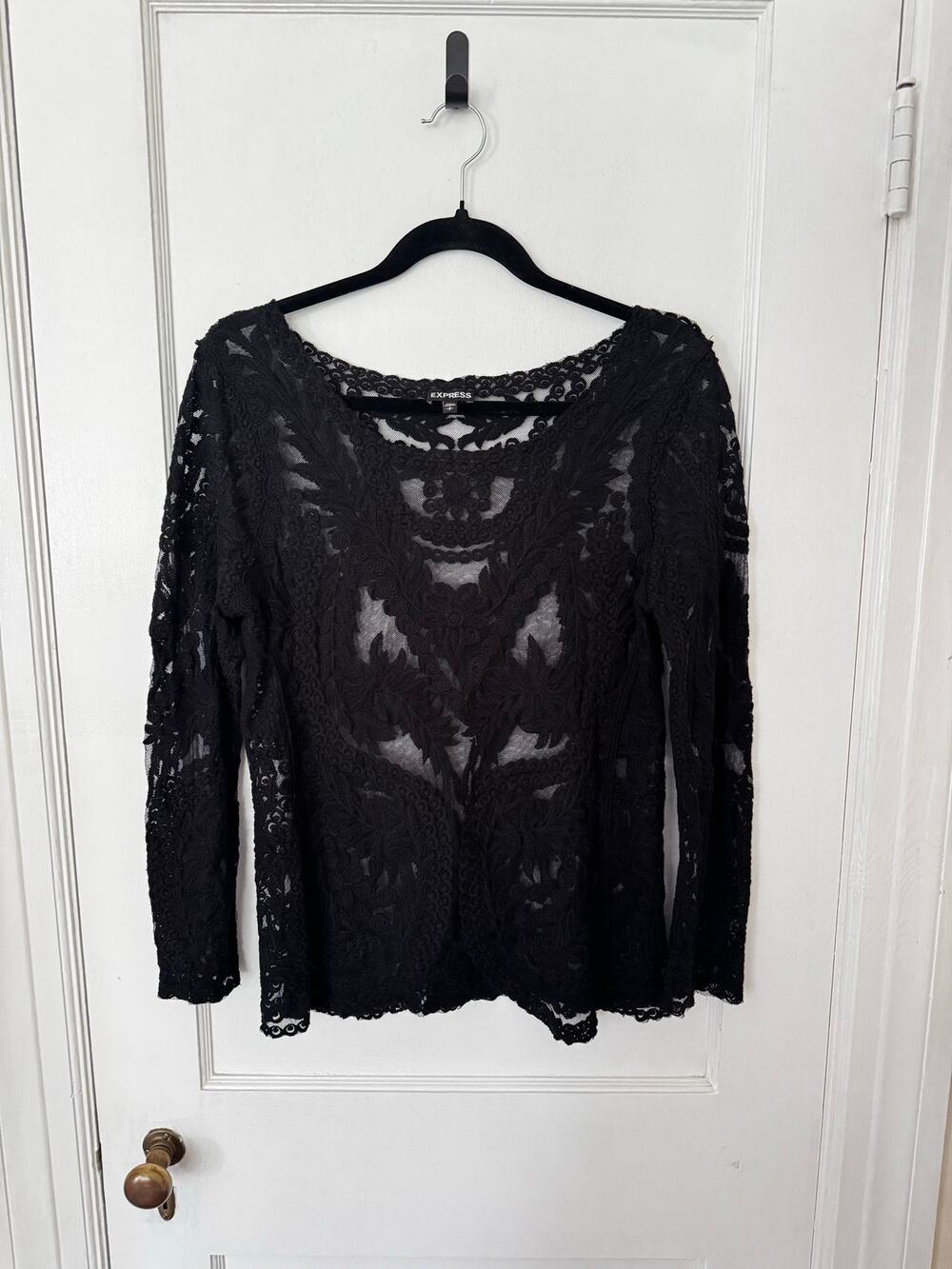 Express Black Lace Sheer Long Sleeve Shirt